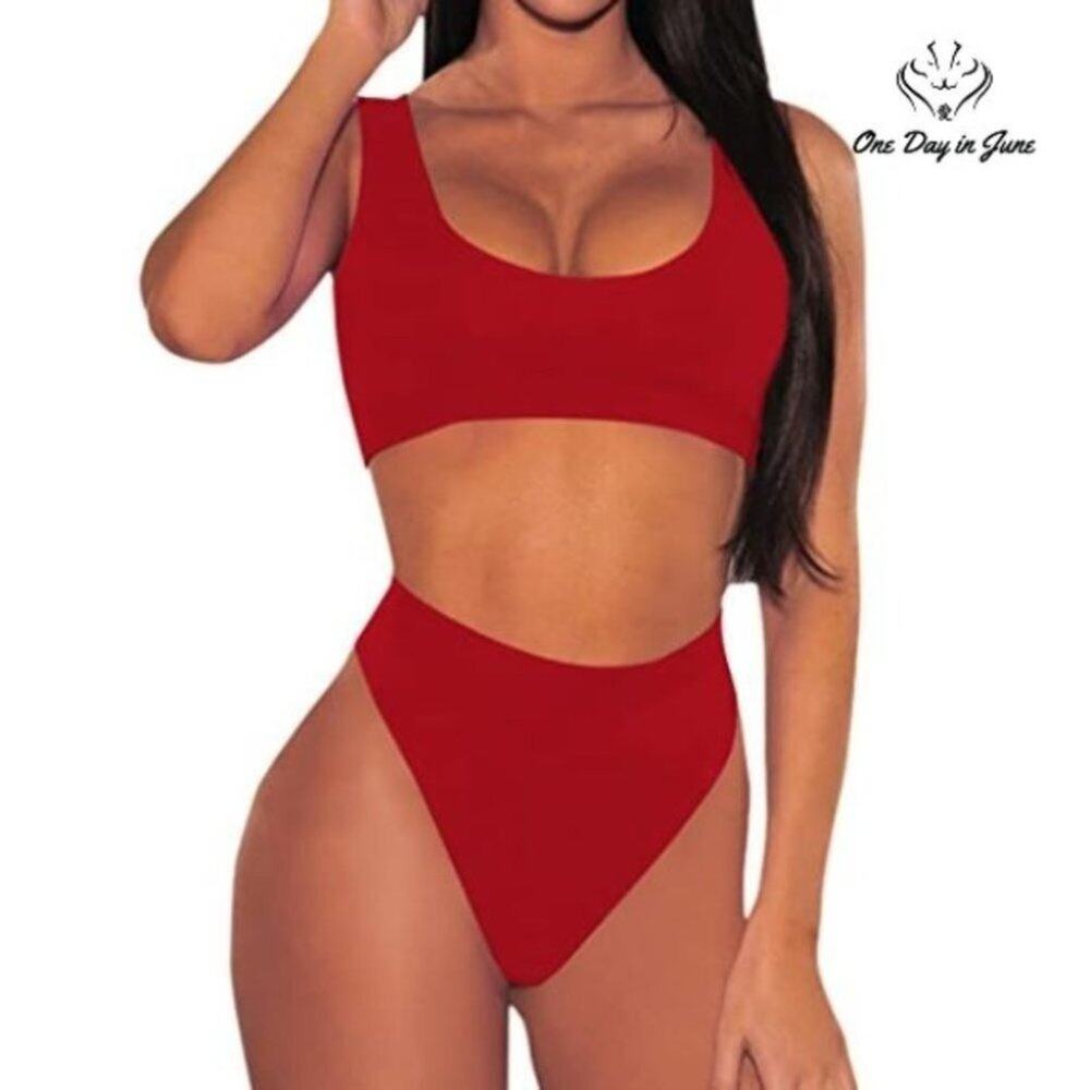 Pink Queen Crop Top High Waist Bikini Swimsuit Size S